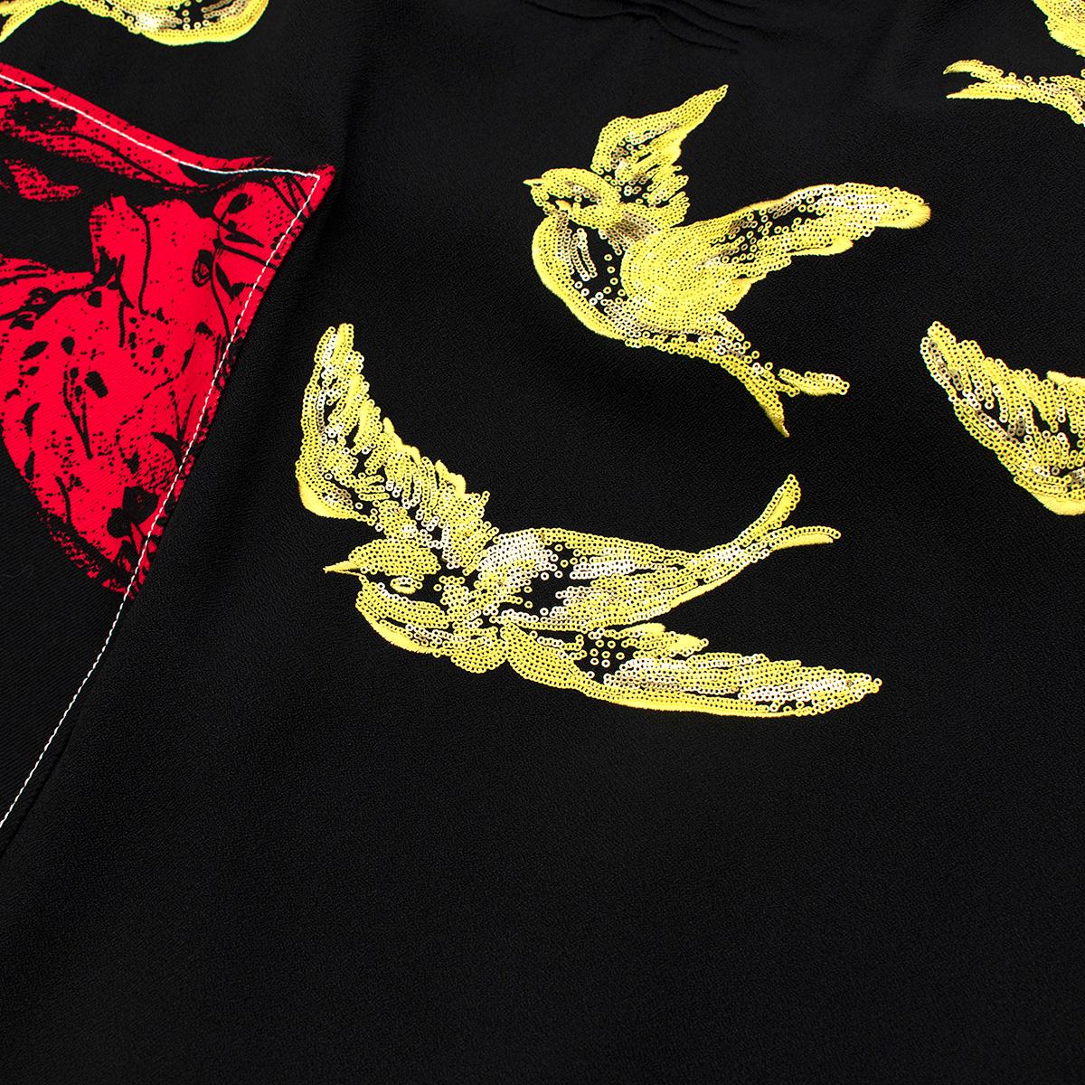 Miu Miu Black & Yellow Sequin Bird Embroidered Dress - Us size 10 1