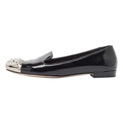 Miu Miu BlackPatent Leather Crystal Embellished Smoking Slippers Size 36