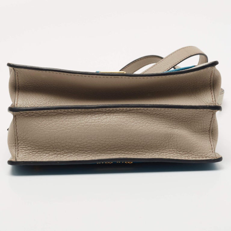 Miu Miu Blue/Beige Madras Leather Bandoliera Shoulder Bag For Sale at