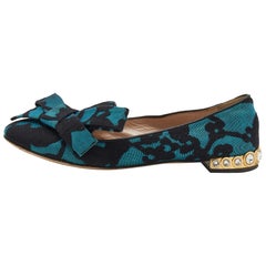 Miu Miu Blue/Black Jacquard Bow Embellished Smoking Slippers Size 38.5