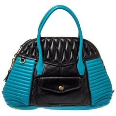 Miu Miu Blau/ Schwarzes Matelasse Leder Biker Bugatti Satchel