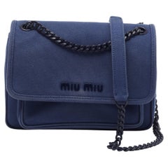 Miu Miu Blue Canapa Canvas Flap Chain Shoulder Bag