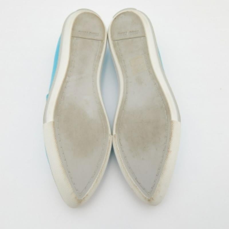 Miu Miu Blue Canvas Metal Cap Toe Slip On Sneakers Size 37.5 For Sale 3
