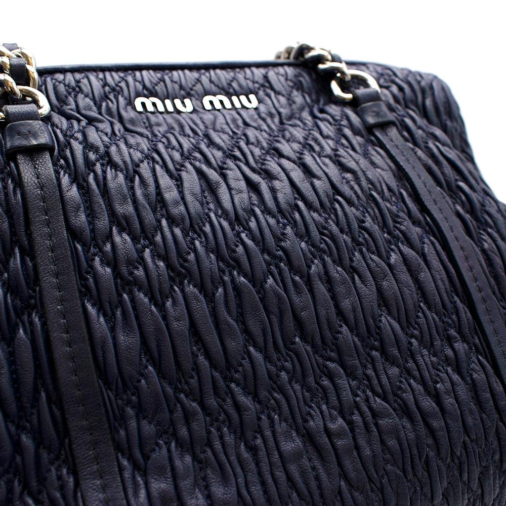 Miu Miu Blue Cloque Leather Shoulder Bag with Silver Hardware For Sale 1