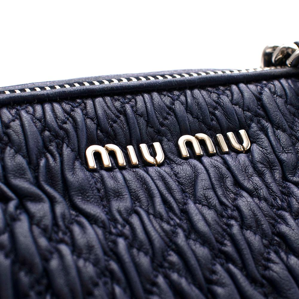 Miu Miu Blue Cloque Leather Shoulder Bag with Silver Hardware For Sale 2