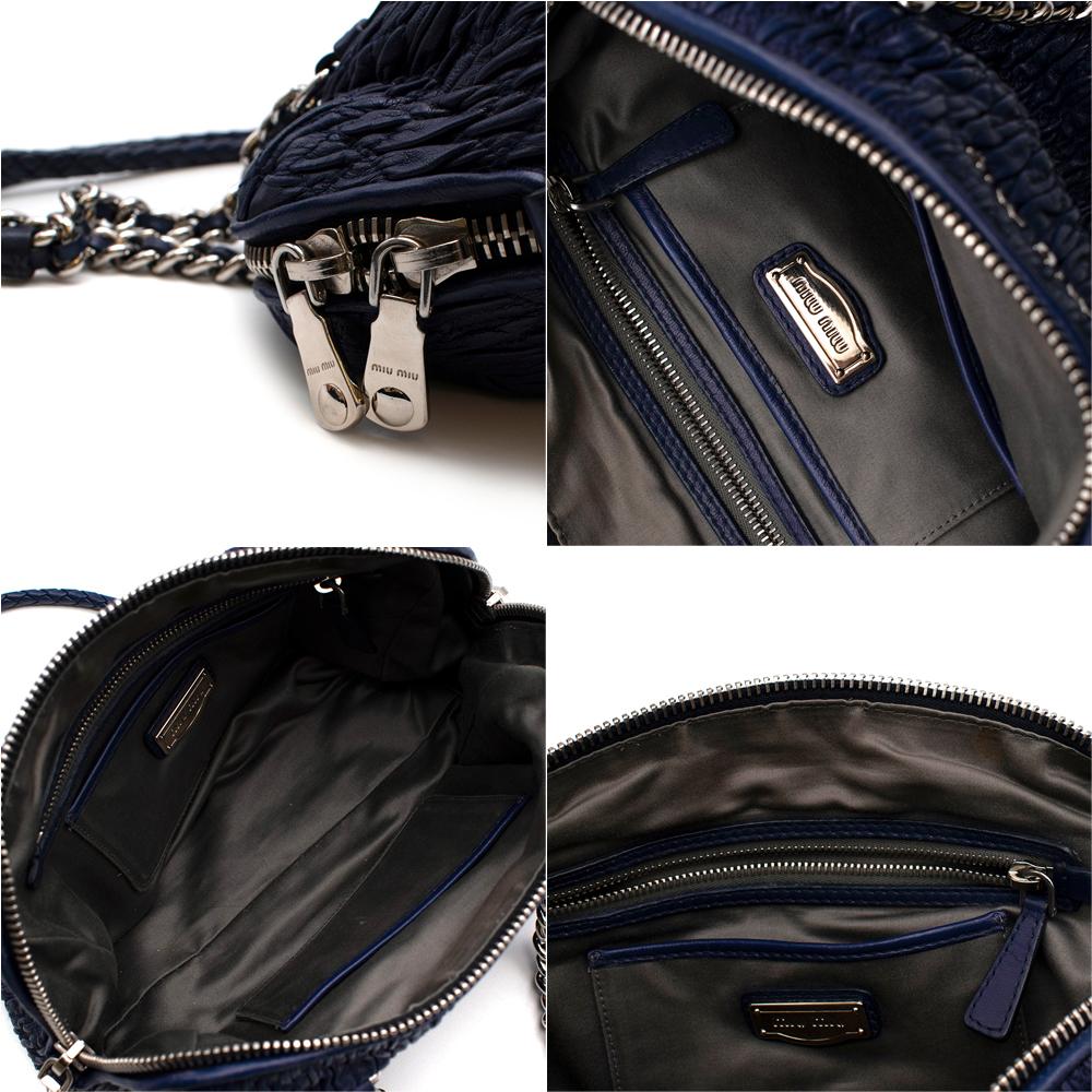 Miu Miu Blue Cloque Leather Shoulder Bag with Silver Hardware For Sale 3