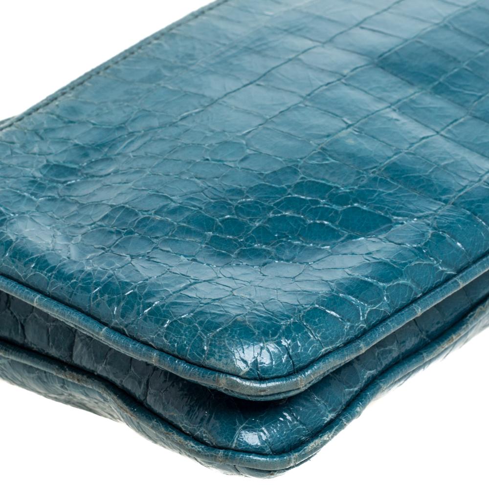 Miu Miu Blue Croc Embossed Leather Crossbody Bag 6