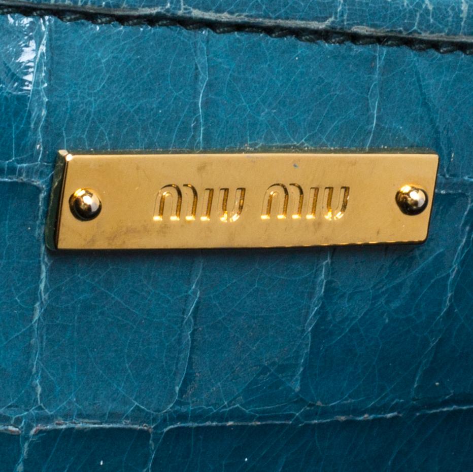 Miu Miu Blue Croc Embossed Leather Crossbody Bag 2