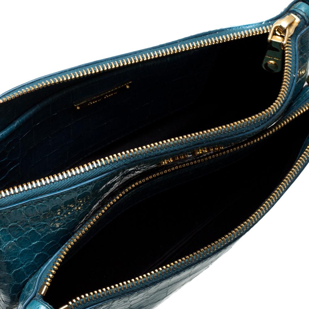 Miu Miu Blue Croc Embossed Leather Crossbody Bag 3