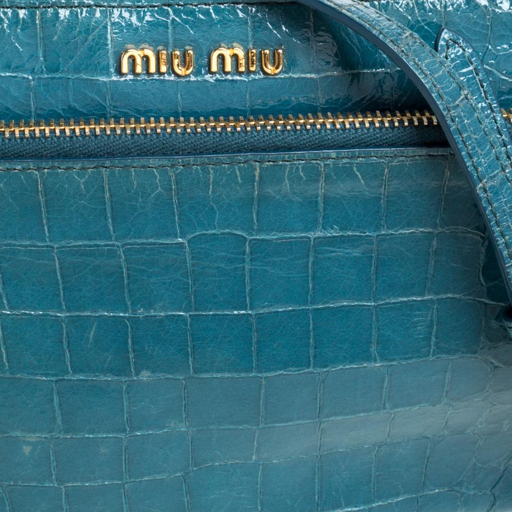 Miu Miu Blue Croc Embossed Leather Crossbody Bag 5
