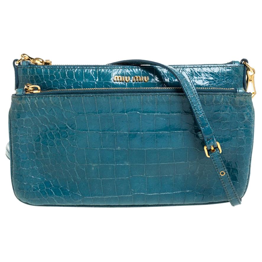 Miu Miu Turquoise Matelasse Leather Double Zip Crossbody Bag For Sale at 1stDibs