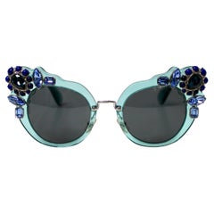 Miu Miu Blue Crystal Embellished Cat-Eye Sunglasses