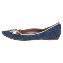 Miu Miu Blue Denim Crystal Embellished Ballet Flats Size 41