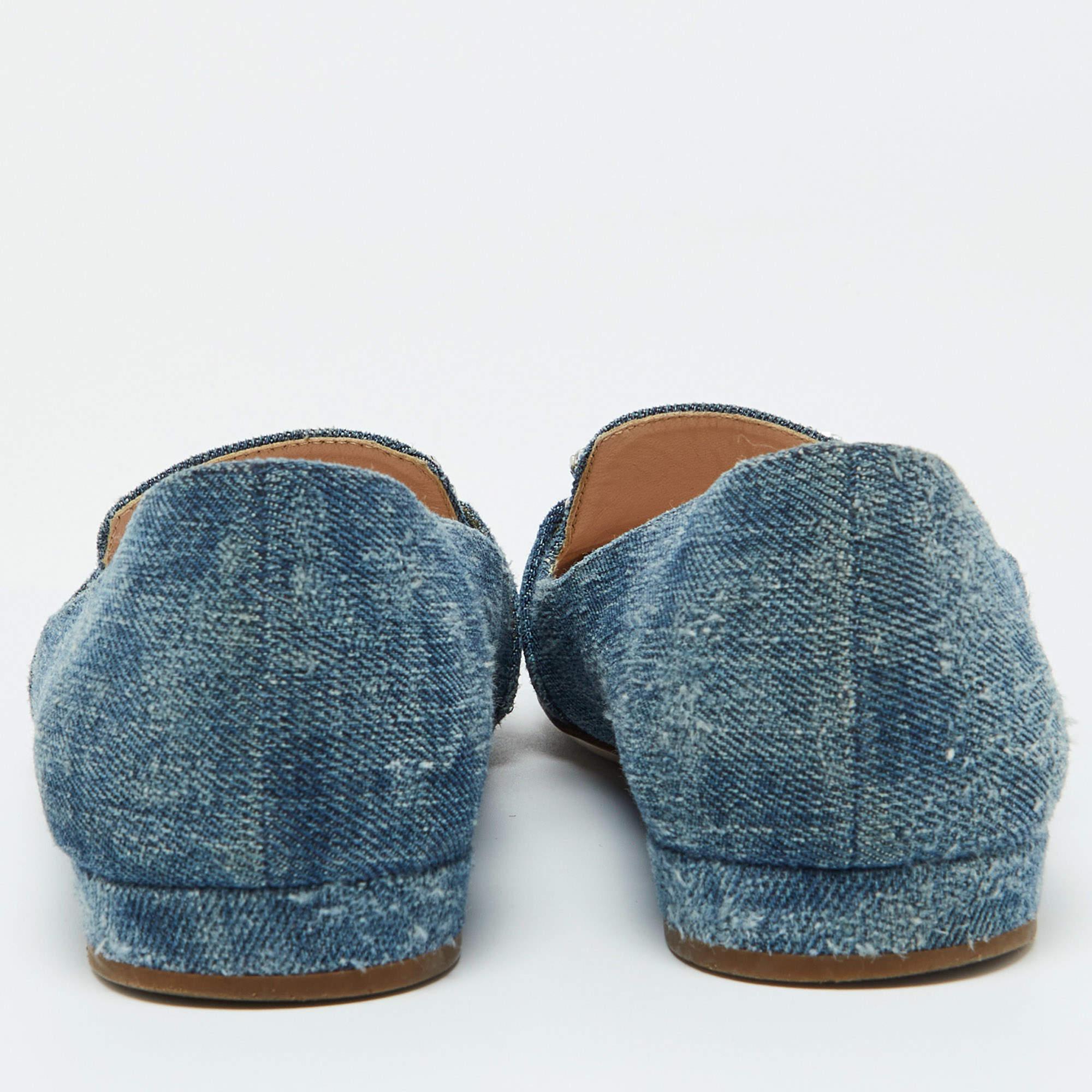 De las mujeres Miu Miu Zapatillas de fumar con adornos de cristal en denim azul Talla 38 en venta