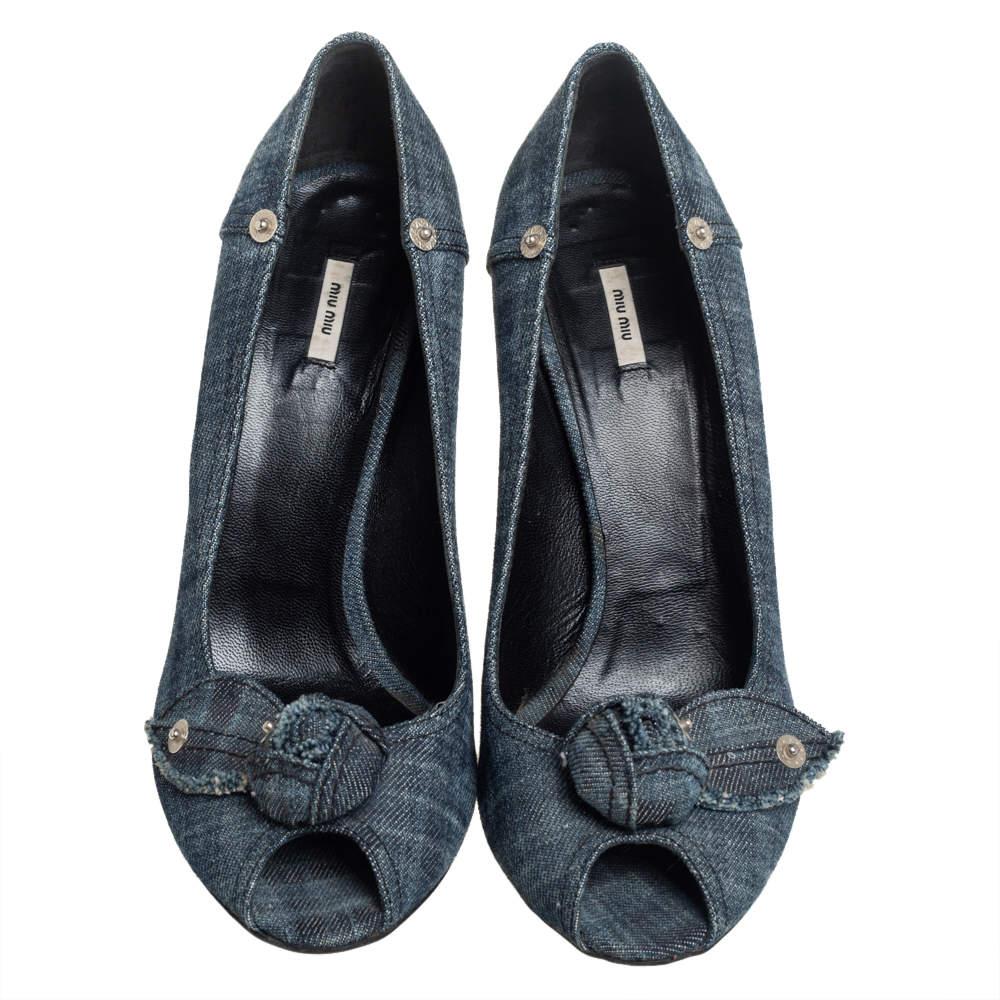 Black Miu Miu Blue Denim Peep-toe Pumps Size 41
