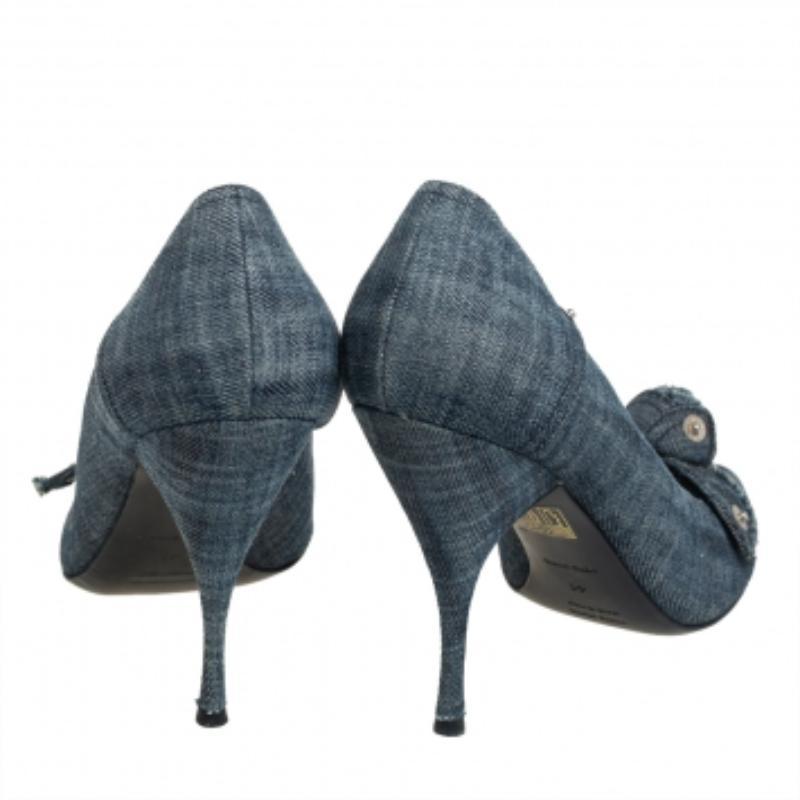 Black Miu Miu Blue Denim Peep-toe Pumps Size 41 For Sale