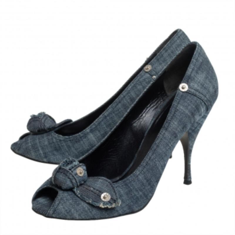 Women's Miu Miu Blue Denim Peep-toe Pumps Size 41 For Sale