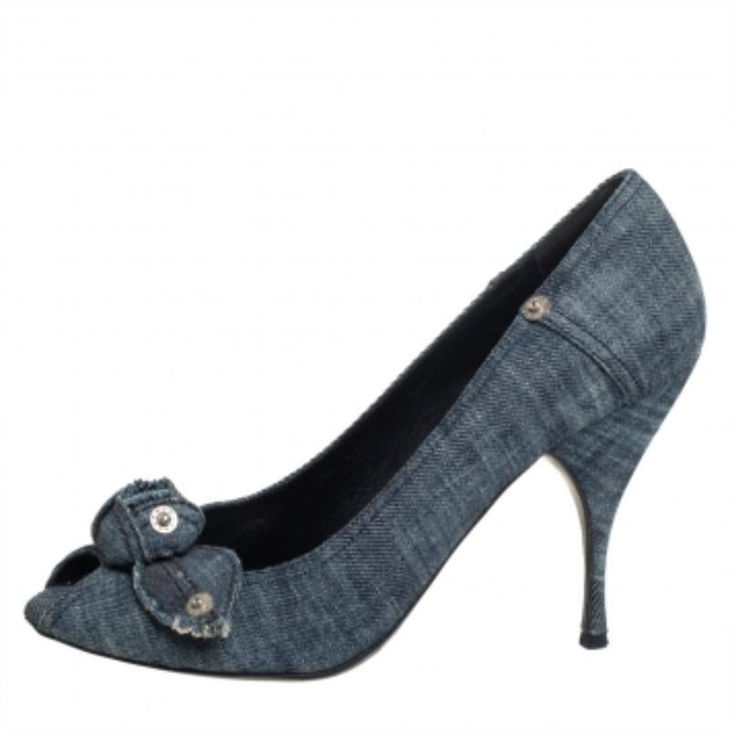 Miu Miu Blue Denim Peep-toe Pumps Size 41 For Sale 1