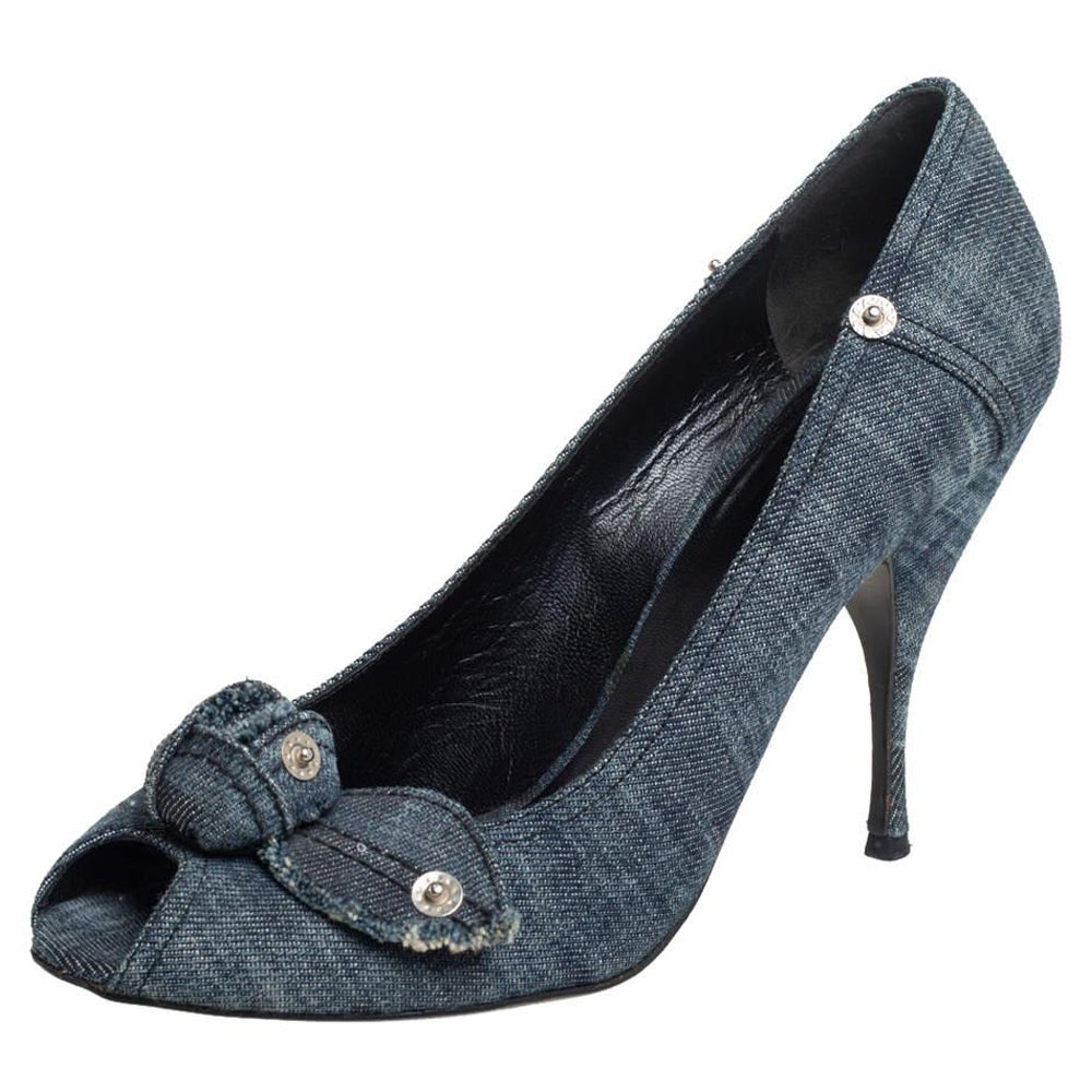 Miu Miu Blue Denim Peep-toe Pumps Size 41
