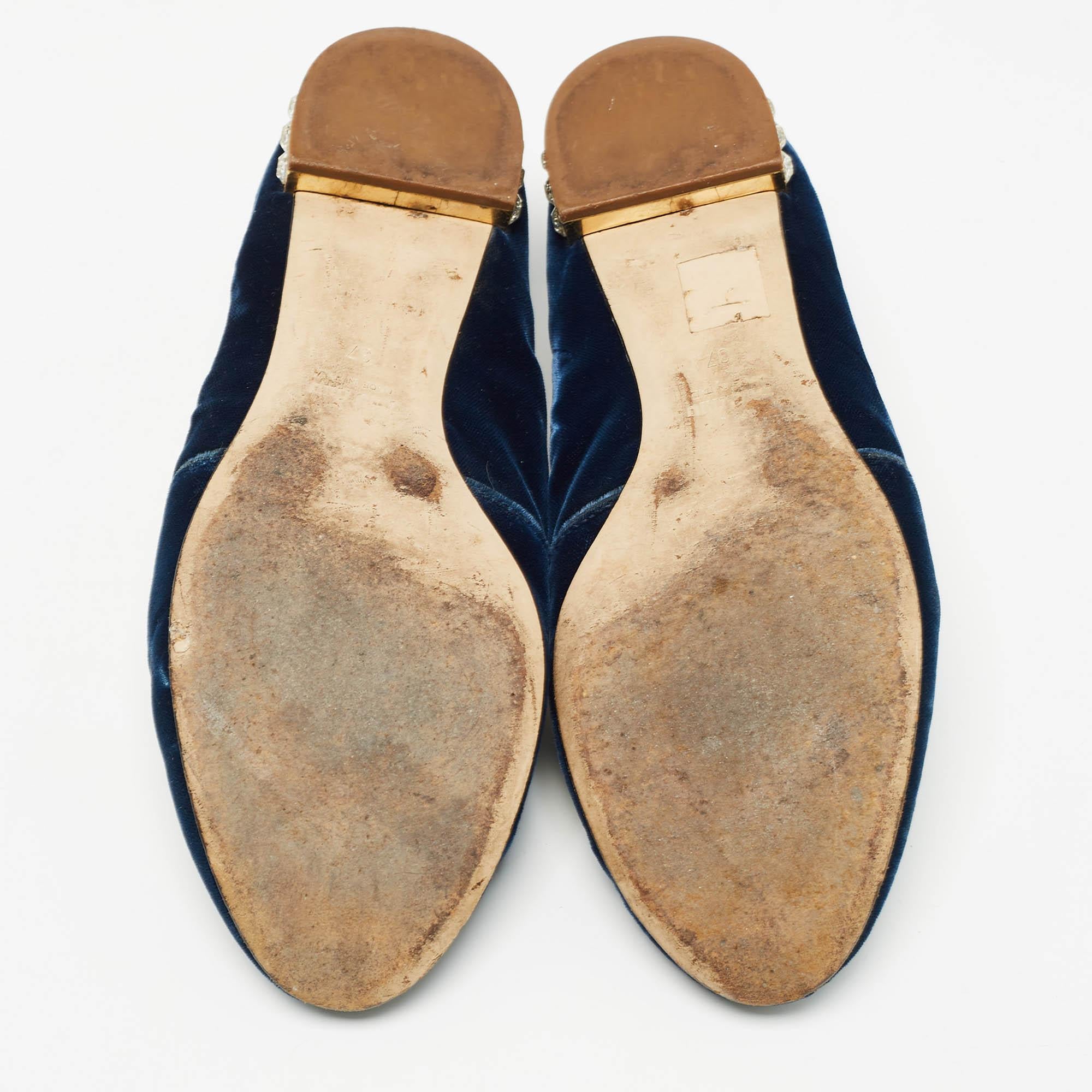 Miu Miu Blue Embroidered Velvet Crystal Embellished Smoking Slippers Size 37 For Sale 1
