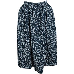 Miu Miu Blue Floral Printed Silk Gathered High Waist Midi Skirt S