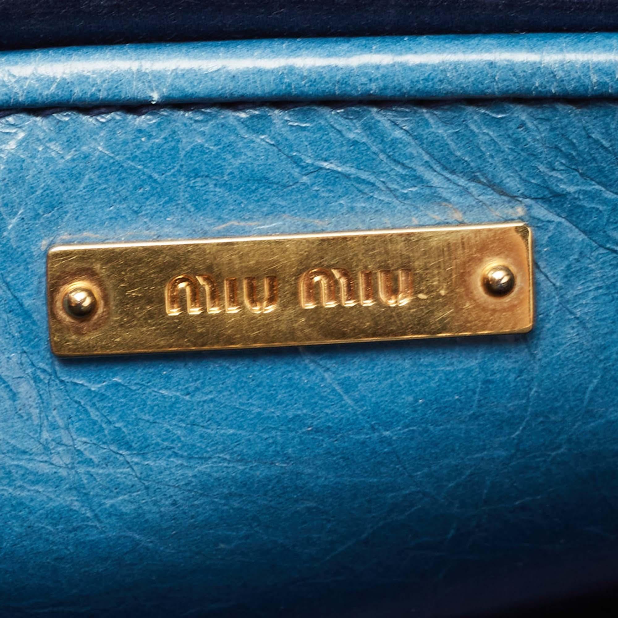 Miu Miu Blue Glazed Leather Front Zip Tote 6