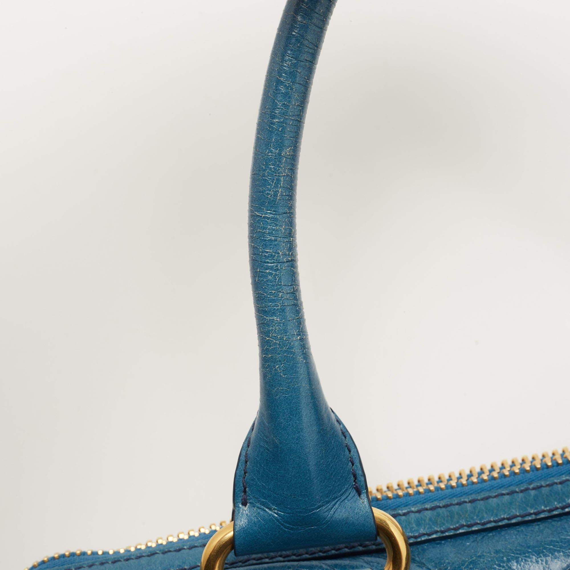 Miu Miu Blue Glazed Leather Front Zip Tote 3