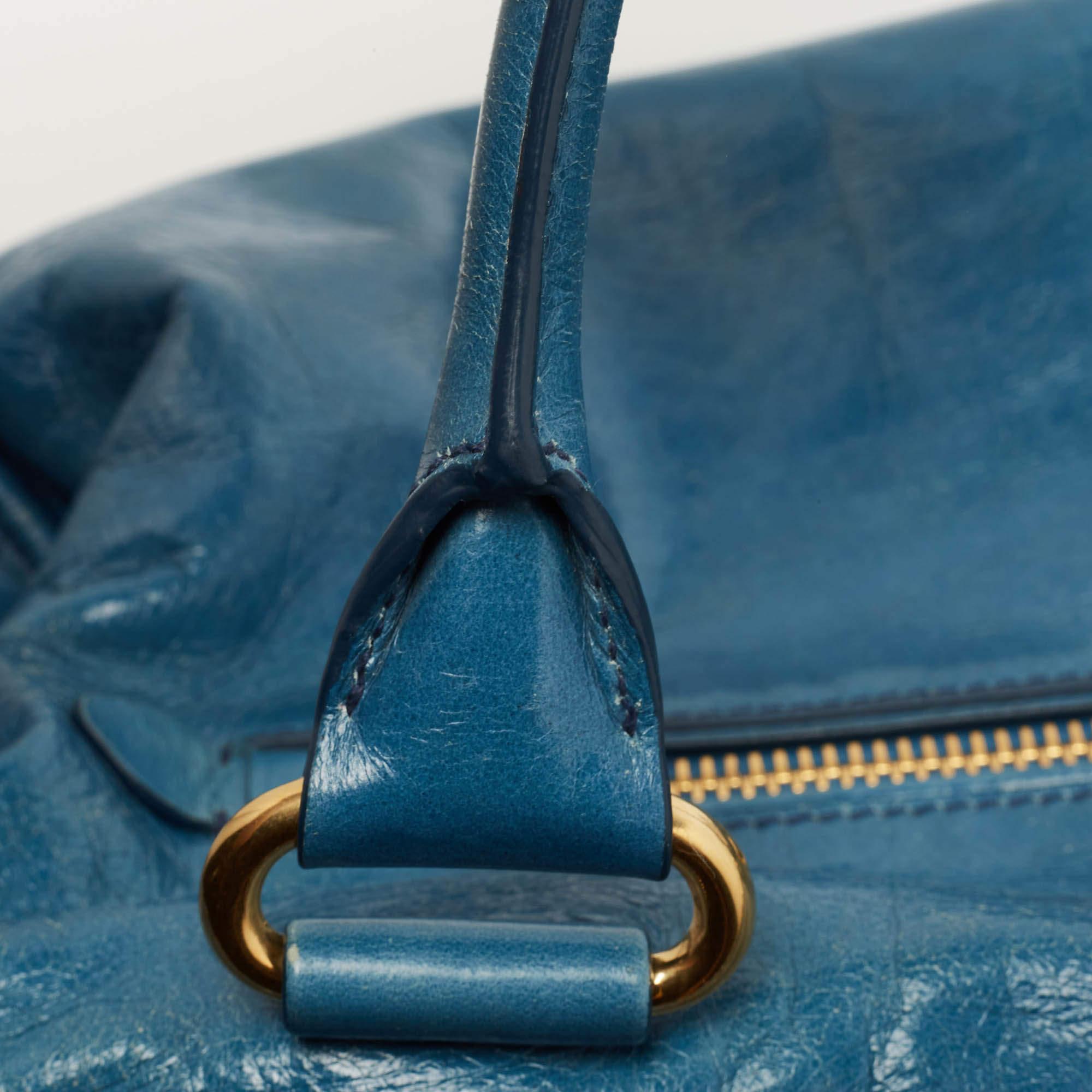 Miu Miu Blue Glazed Leather Front Zip Tote 4