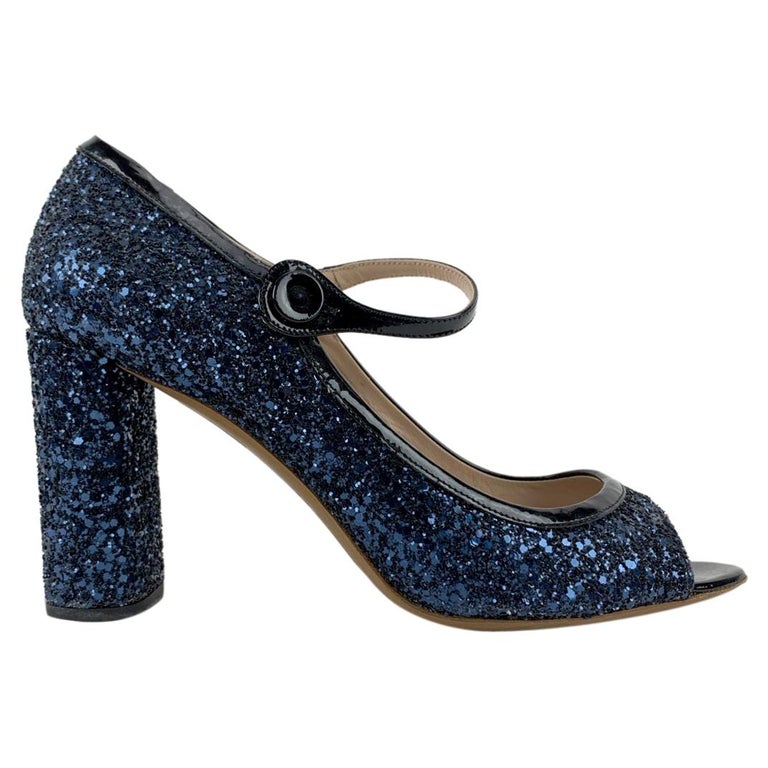 Miu Miu Blue Glitter Mary Jane Pumps Heels Shoes Size 39 For Sale at  1stDibs | miu miu glitter mary jane pumps, blue glitter pumps, miu miu  silver glitter heels