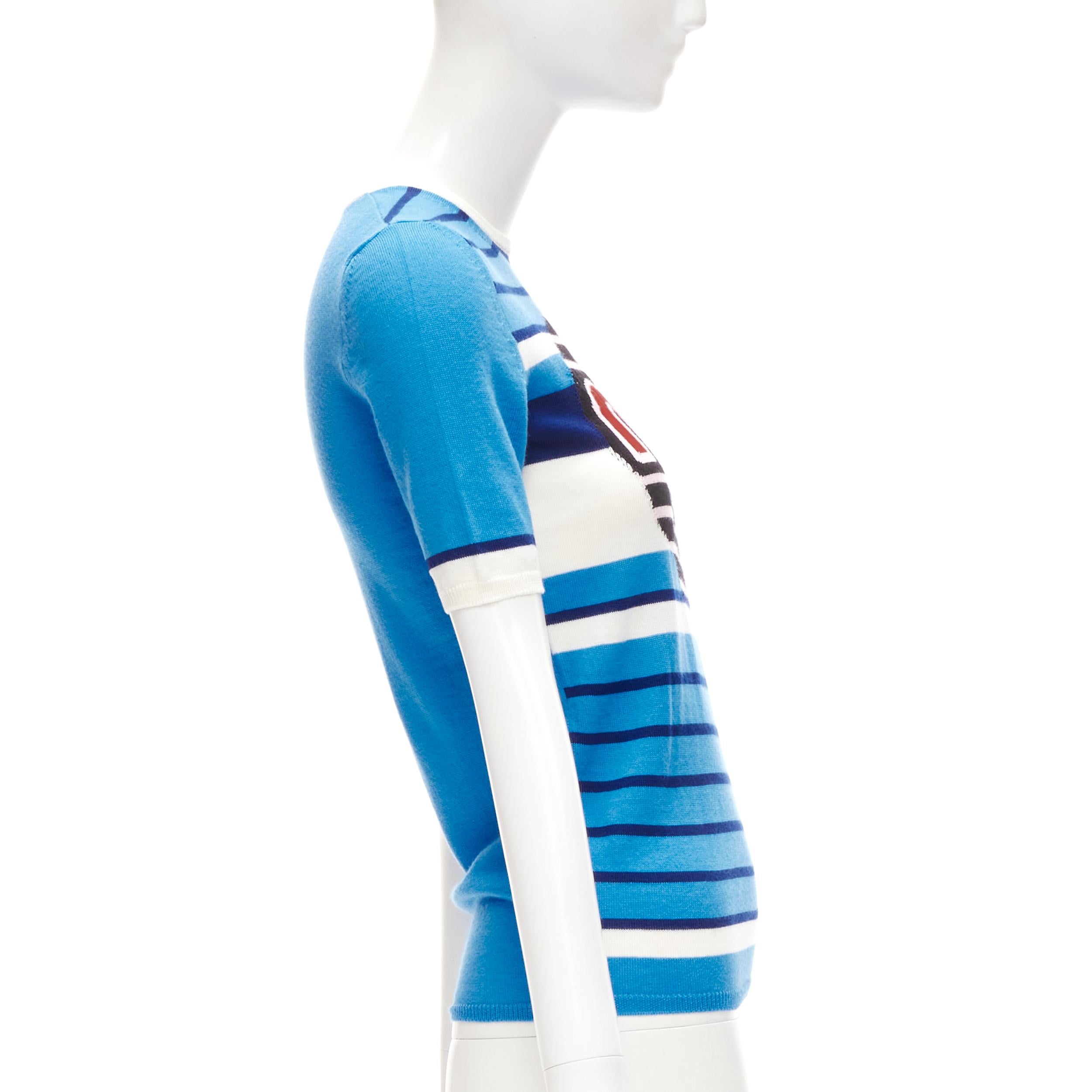 Women's MIU MIU blue graphic circle logo striped knitted sweater top S