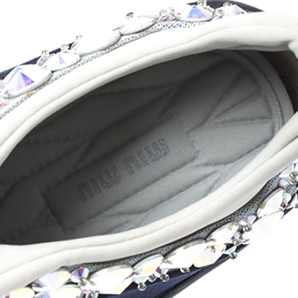 Women's Miu Miu Blue/Grey Embellished Satin and Mesh Astro Sneakers Size 35 For Sale