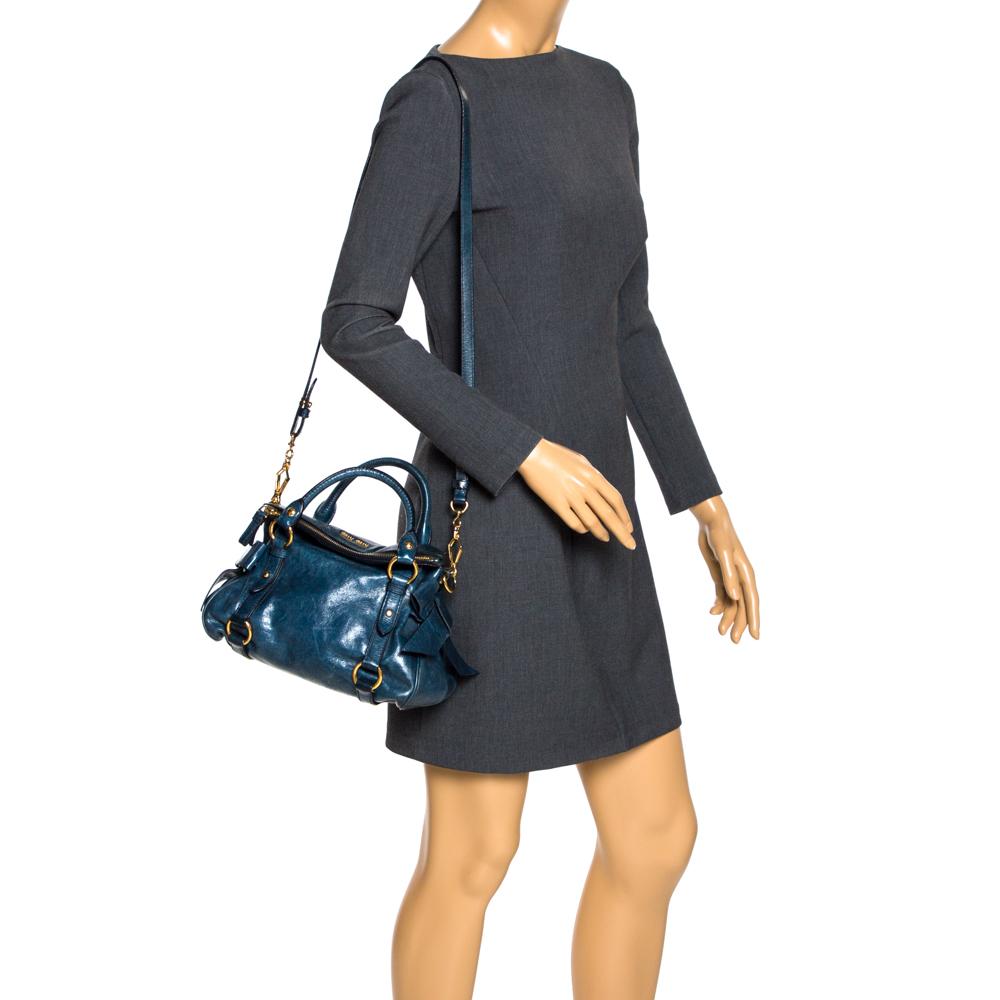 Gris Miu Miu - Sac à dos en cuir bleu avec nœud