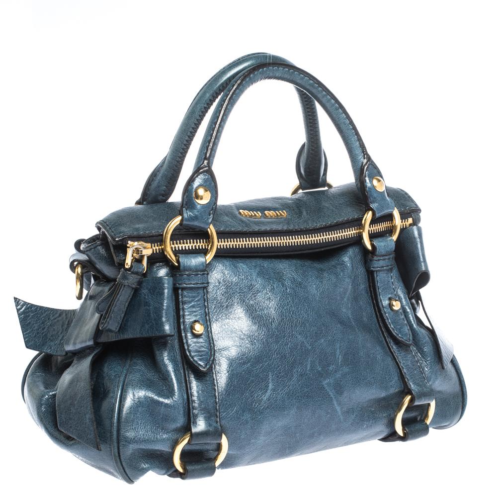 Miu Miu - Sac à dos en cuir bleu avec nœud État moyen à Dubai, Al Qouz 2
