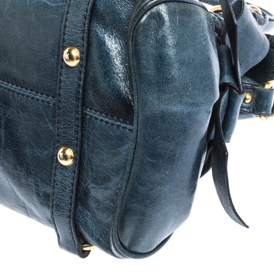 Miu Miu - Sac à dos en cuir bleu avec nœud 1