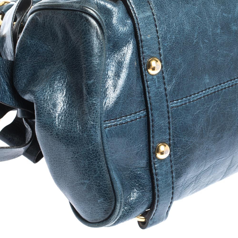 Miu Miu - Sac à dos en cuir bleu avec nœud 4