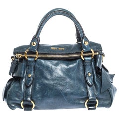 Miu Miu Blaue Leder-Schleifen-Satchel