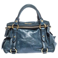 Miu Miu Blue Leather Bow Satchel