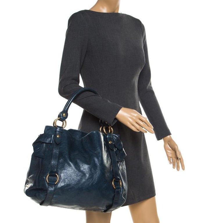 Miu Miu Blue Leather Bow Tote For Sale at 1stDibs