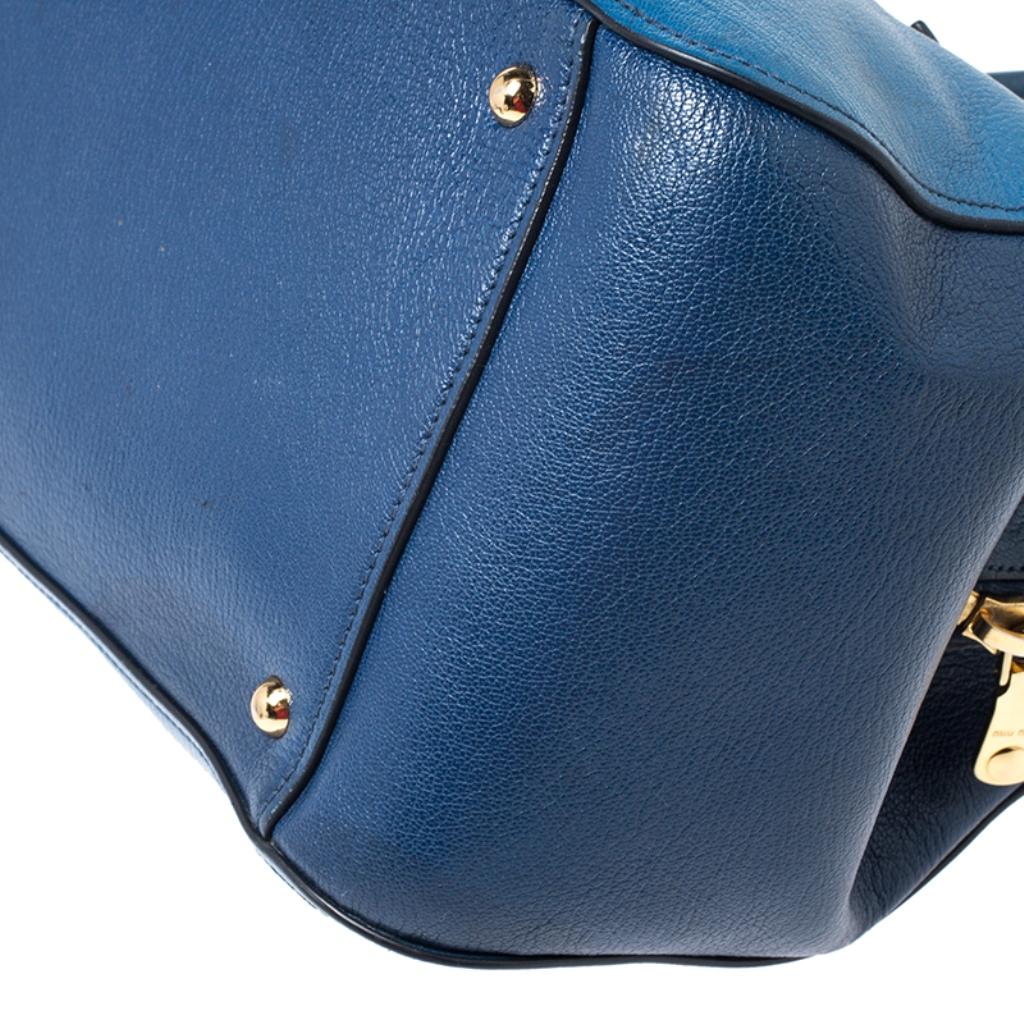 Miu Miu Blue Leather Madras Bowler Bag 6