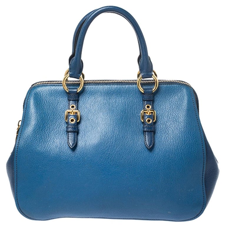 Miu Miu Blue Leather Madras Bowler Bag For Sale at 1stdibs