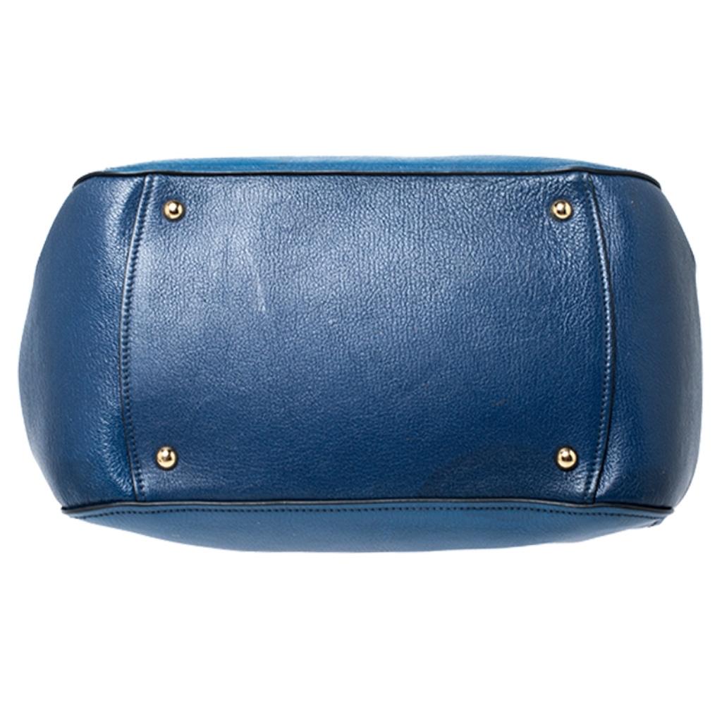 Miu Miu Blue Leather Madras Bowler Bag 1