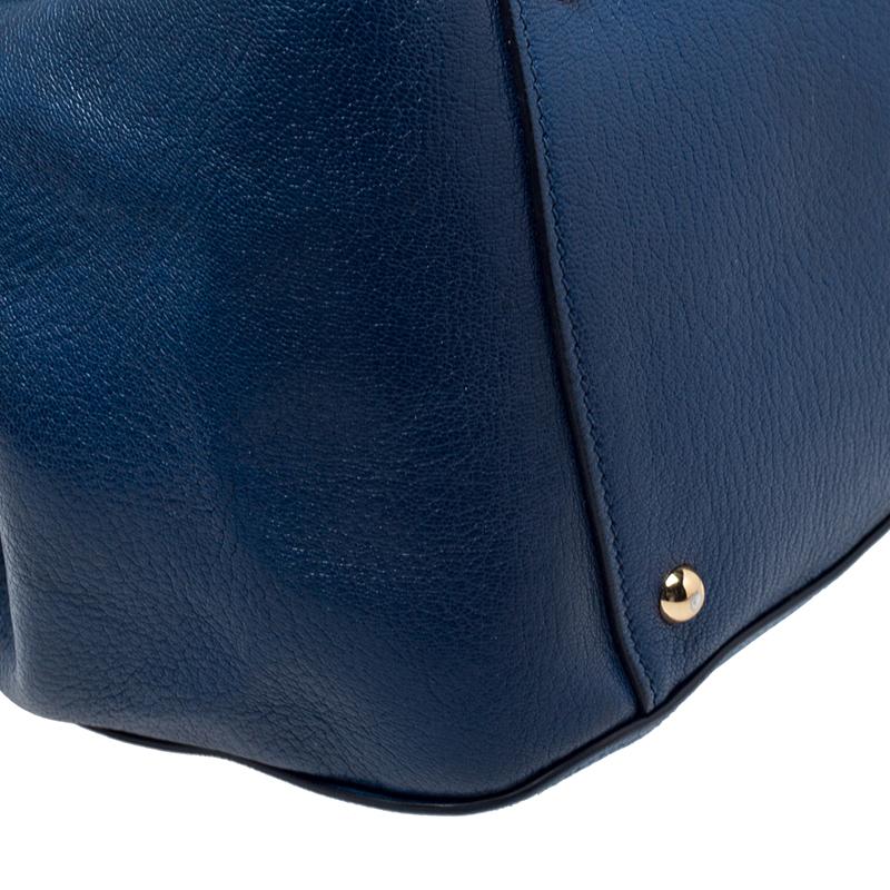 Miu Miu Blue Leather Madras Bowler Bag 1