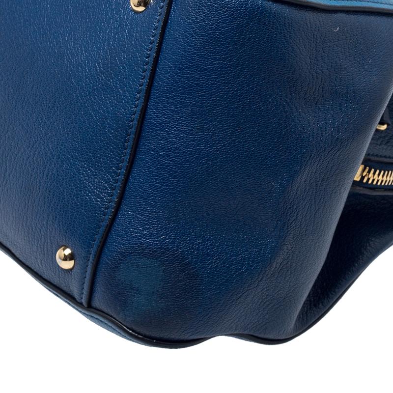 Miu Miu Blue Leather Madras Bowler Bag 2