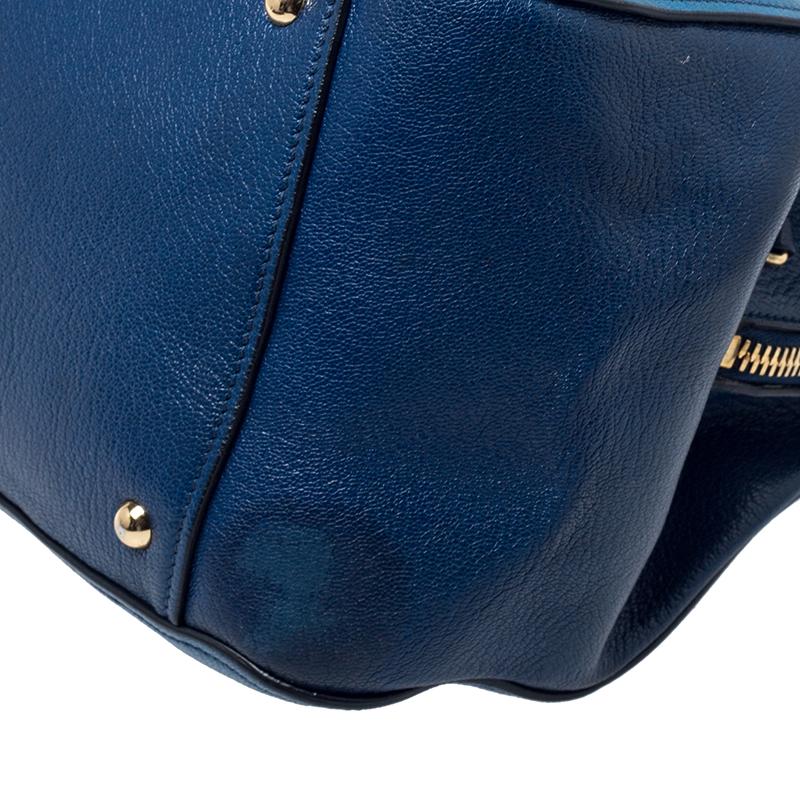 Miu Miu Blue Leather Madras Bowler Bag 3