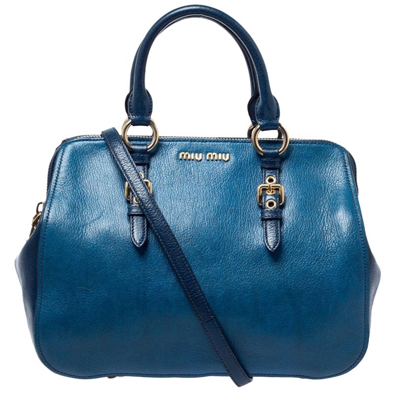 Miu Miu Blue/Navy Blue Leather Madras Shoulder Bag For Sale at 1stDibs