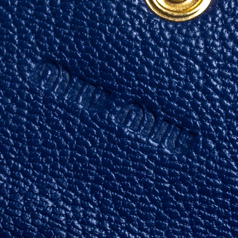 Miu Miu Blue Leather Madras Card Case In New Condition In Dubai, Al Qouz 2