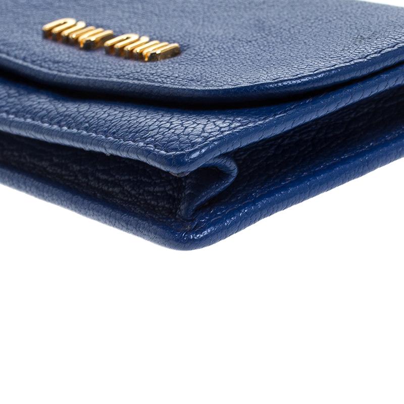 Women's Miu Miu Blue Leather Madras Card Case