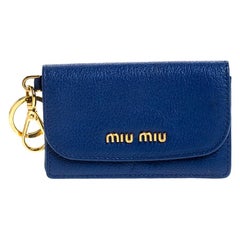 Miu Miu Blue Leather Madras Card Case
