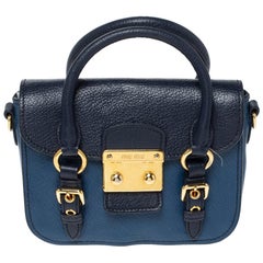 Miu Miu Blue Leather Madras Flap Crossbody Bag
