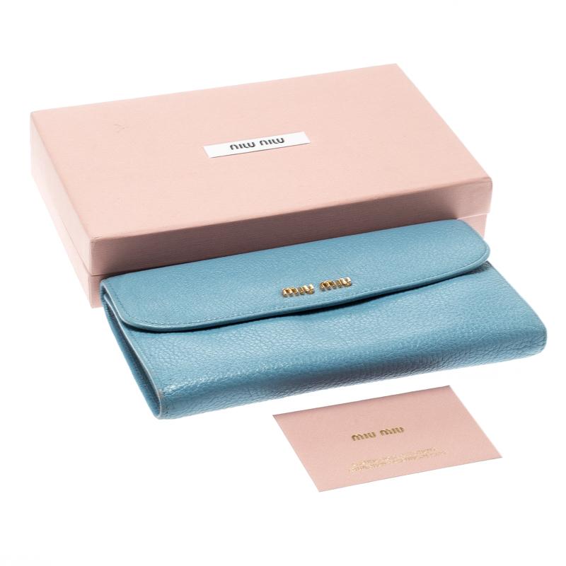 Miu Miu Blue Leather Madras Flap Wallet 5